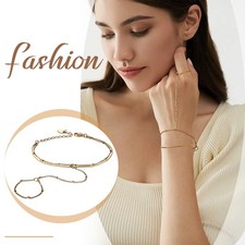 Women Simple Double Layer Boho Adjustable Ring Bracelet Hand Chain Cuff Bracelet