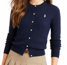 Polo Ralph Lauren Girl  s Cotton Cable Knit Cardigan Navy Size L 12-14 NWT
