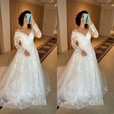 Elegant Wedding Dresses Lace Long Sleeves Off Shoulder A Line Bridal Gown Custom