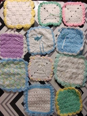 Lot Of 11 Handmade Crochet Granny Squares Mixed Size Baby Shower