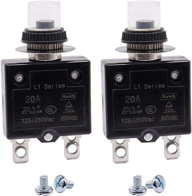 2Pcs 20Amp Circuit Breakers Push Button Manual Reset 125/250V AC 50V DC, L1 Seri