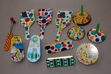 12 Vintage Tin New Years Eve Noise Makers Plastic Handles - SEE PHOTOS