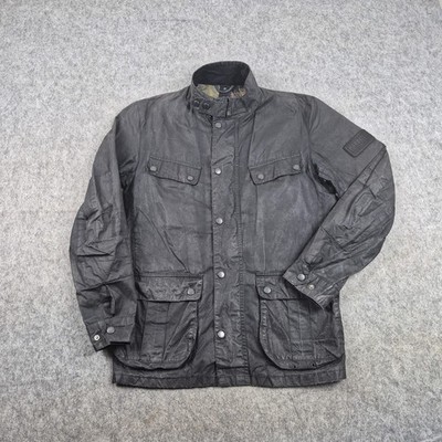 Barbour Jacket Mens Small Black International Lightweight Duke Wax Biker Coat