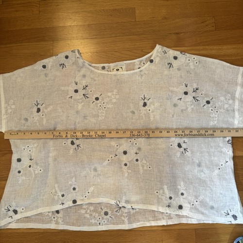NAMSAR Leinen Top weiß transparent Lagenlook relaxed blau grau Blumen Boho Beachy OS - Bild 22 von 24