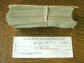 about 300 old WALLACE IDAHO / TAMARACK & CUSTER CONS. MINING CO. checks 1928