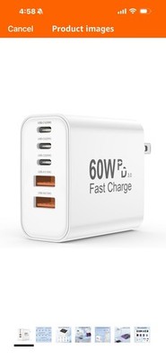  USB C Fast Charger Block, 60W 5-Port USB C Wall Charger 30W Type C Char...