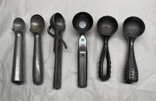 Lot of 6 Vintage Aluminum Ice Cream Scoops Safe-T Cone Dipper Zeroll Baskin ....