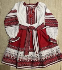 Ukrainian Woven White Red Dress Size 110