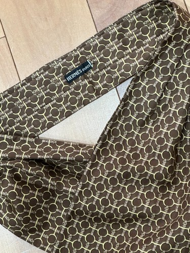 Corbata HERMES Ascot 100% seda bufanda cinturón patrón Francia marrón oro #y4714 - Imagen 3 de 7