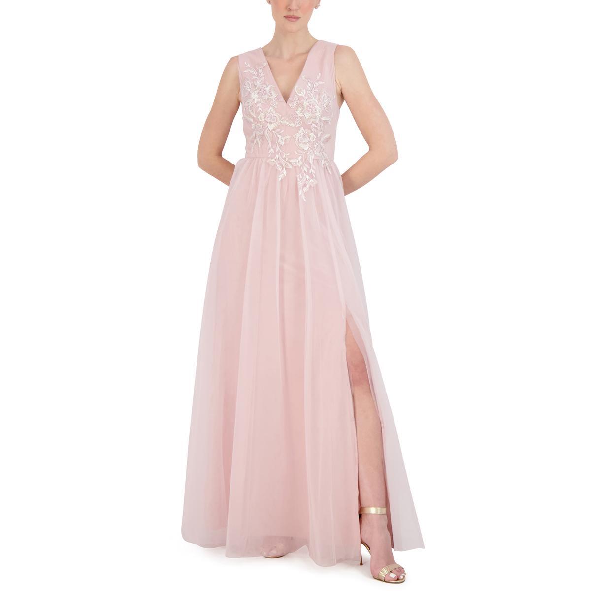 Женское розовое макси-вечернее платье с вышивкой BCBGMAXAZRIA 14 BHFO 3561