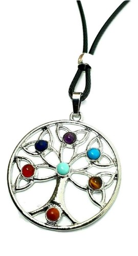 Tree of Life Pendant Gemstone Necklace With 7 Chakra Crystal Corded Jewellery - Picture 10 of 19