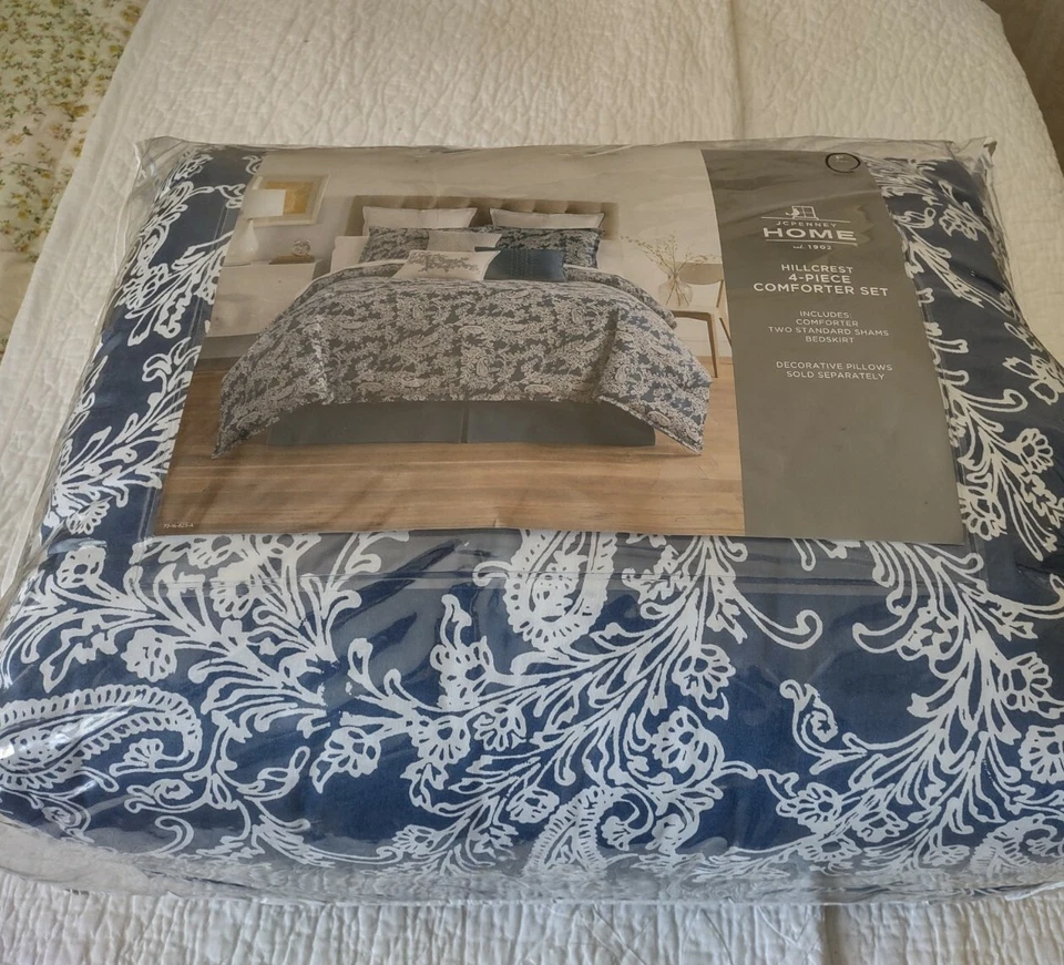 Juego de 4 edredones y fundas florales azul pergamino índigo  Foto 3 de 4