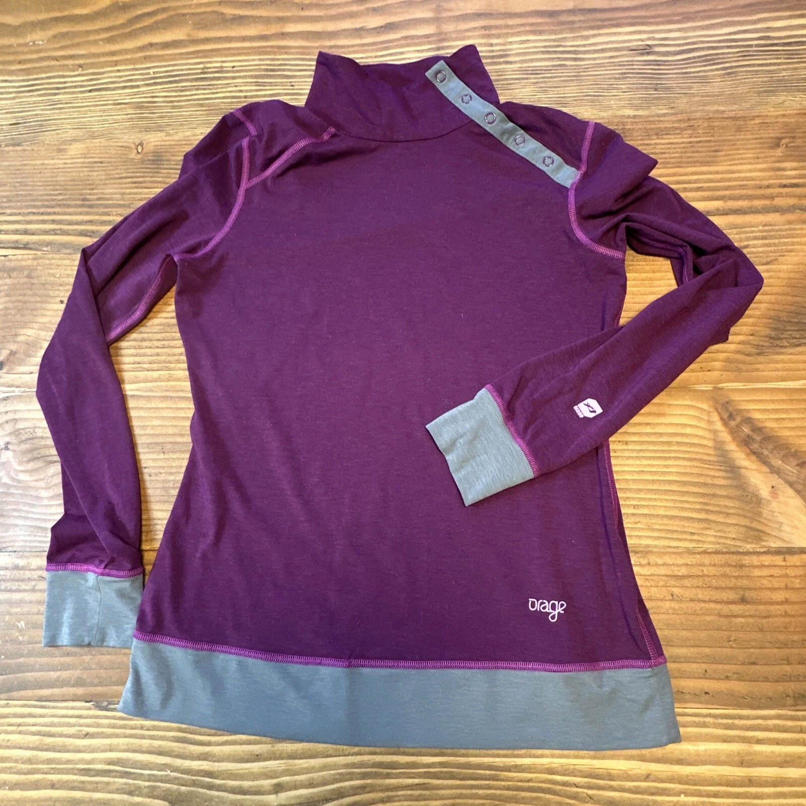 ORAGE Womens Purple Long Sleeve Tee Baselayer Size S Merino Wool/Poly/Spandex