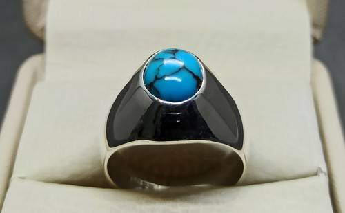 Anello Turchese Donna Naturale 4 Ct Egitto Feroza Argento Sterling 925 Fatto a Mano - Foto 3 di 12