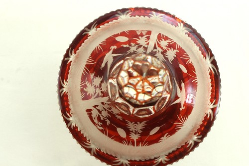 Vintage Red Flash Woodland Deer Pedestal Lidded Bowl Compote Dish - Picture 7 of 10