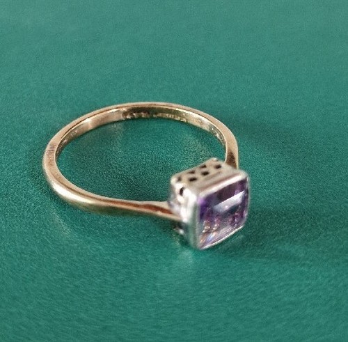 Antique 18ct Gold Victorian Square cut Solitaire Amethyst Ring N 1/2 6 3/4 BOX - Picture 5 of 5