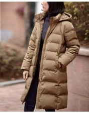 Uniqlo Women's Seamless Down Long Coat Water Repellent Hooded Puffer Jacket L