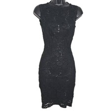 Black Lace And Sequin Y2K Mini Dress Bodycon Size 3/4 90s 