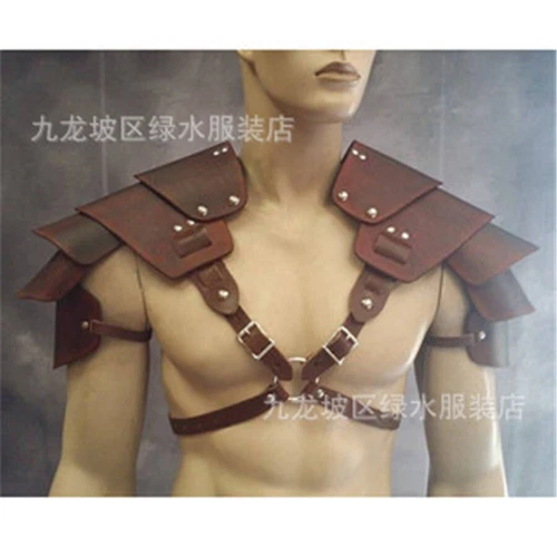 Medieval Warrior PU Leather Shoulder Armor Chest Harness Rivet Shoulder Guard - Picture 7 of 12