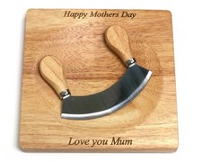 FREE engraving - Mezzaluna Wooden Herb Chopper and cutting board
