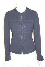 Roberto Cavalli Sz 40 Navy Blue Jacket Coat Gold Rivets Wool New
