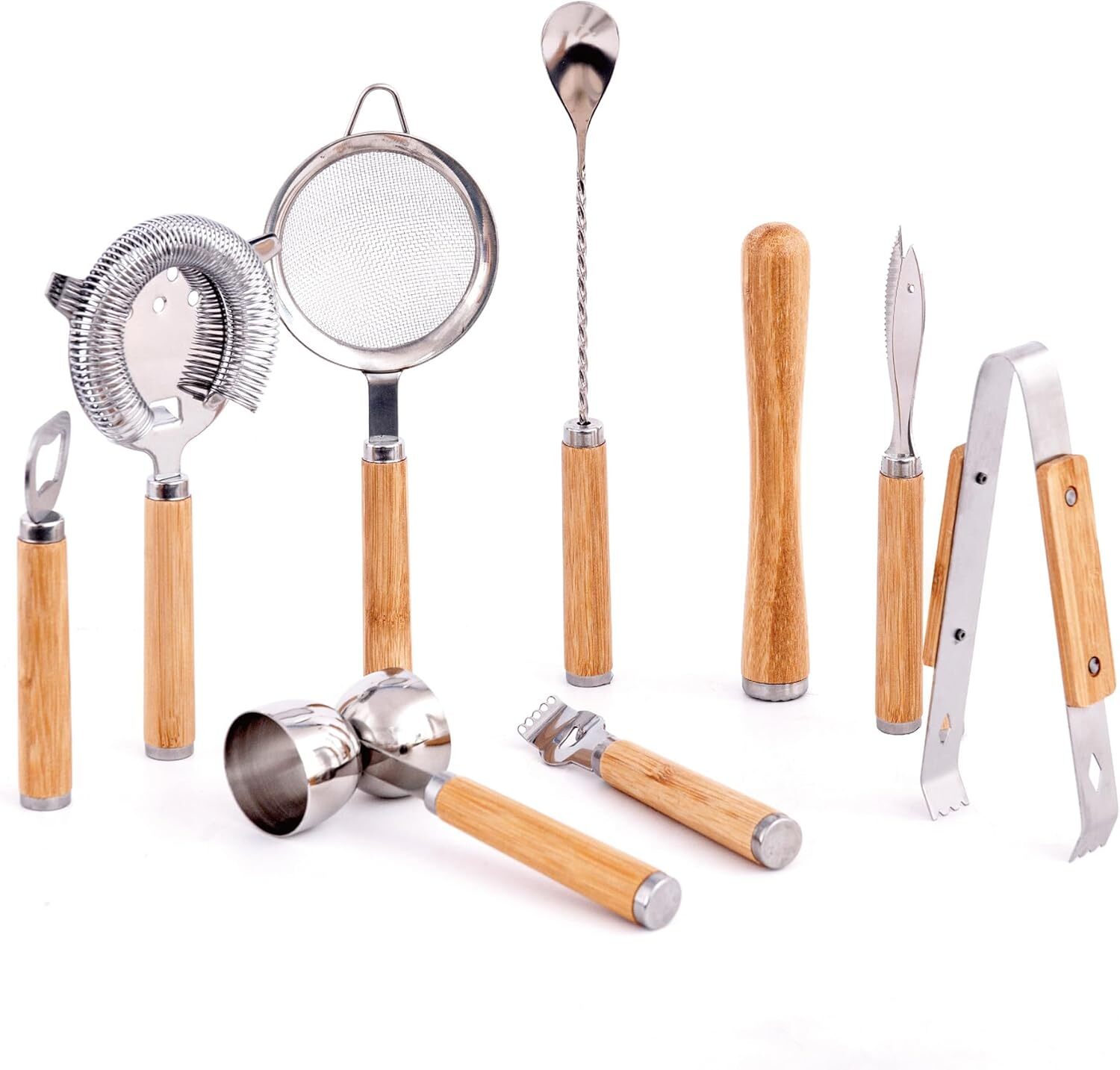 Bartender Kit 9-Piece Bar Tool Set Cocktail Shaker with Wooden