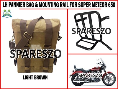LH GEPÄCKTRÄGERTASCHE, HELLBRAUN & MONTAGESET für Royal Enfield Super Meteor 650