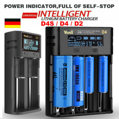 2/4Slots LCD Akku Ladegerät USB Charger für Lithium Batterieladegerät AA AAA DE