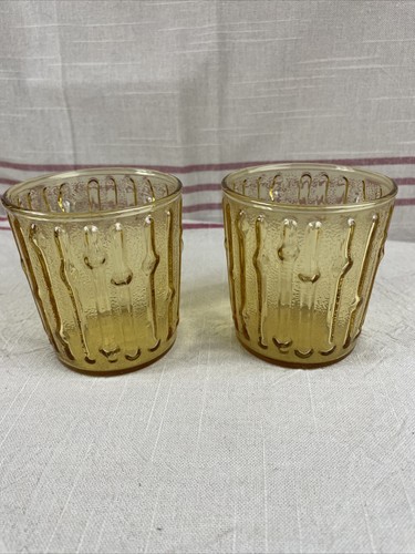 VTG Anchor Hocking Tahiti Honey Gold Glasses Set of 2 1960's RETRO MCM - Picture 3 of 13