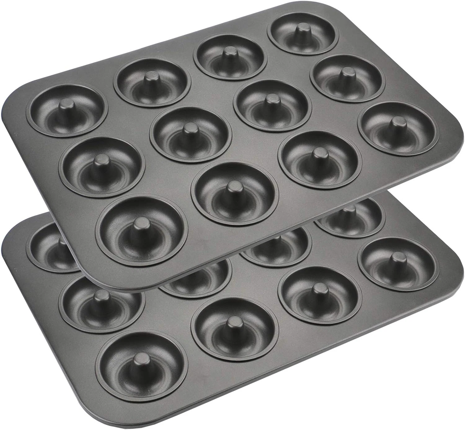 2 Pack 12 Cavity Non Stick Donut Pan Carbon Steel Donut Baking Pan for Muffin, C