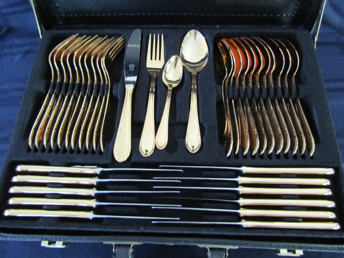 SBS Bestecke ゴールドカトラリーセット　23／24Ｋ NEW SBS Bestecke Solingen 70PC 23/24 Gold plated Flatware