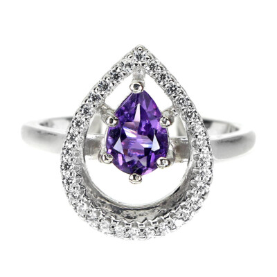 925 Sterling Silber Perle Lila Amethyst 7x5mm Simulierte Cz Ring