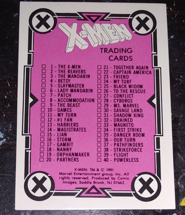 1991 Marvel XMen Checklist Trading Card 90 Many Non Sport Trading