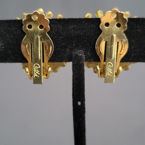 Cathe große simulierte Perle Cabochon Clip auf Ohrringe Vintage signiert goldfarben - Bild 6 von 7