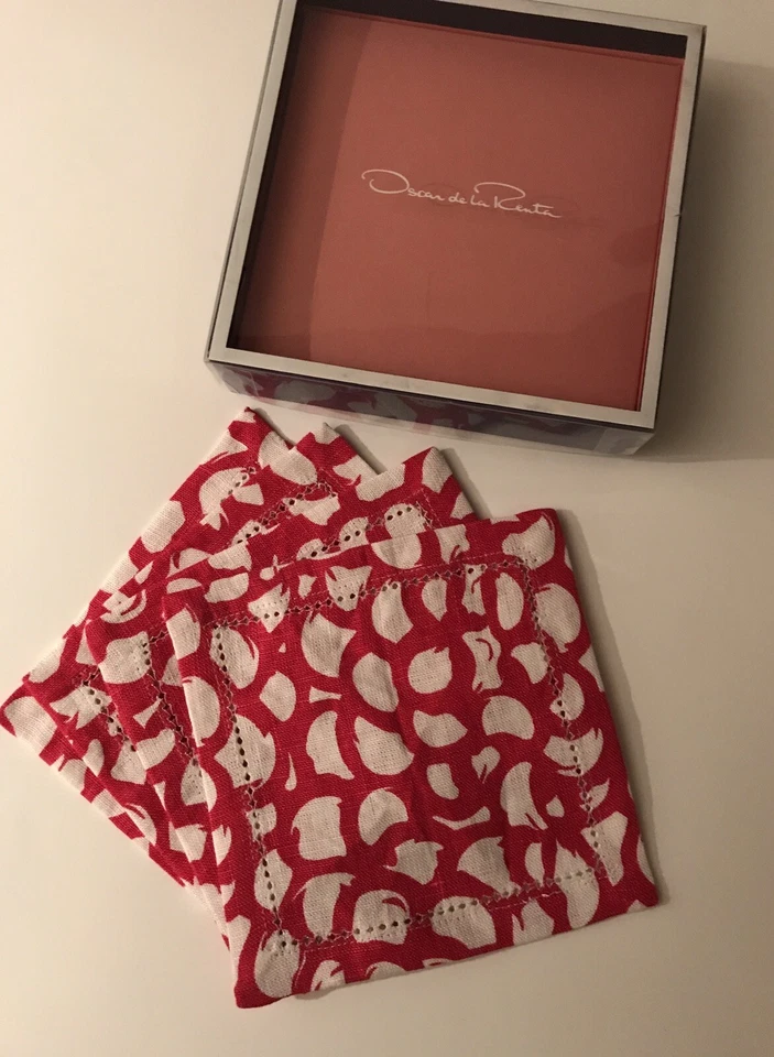 Oscar De La Renta Gardenia Cocktail Napkins, Set 4, NEW In Box - Image 2 of 4