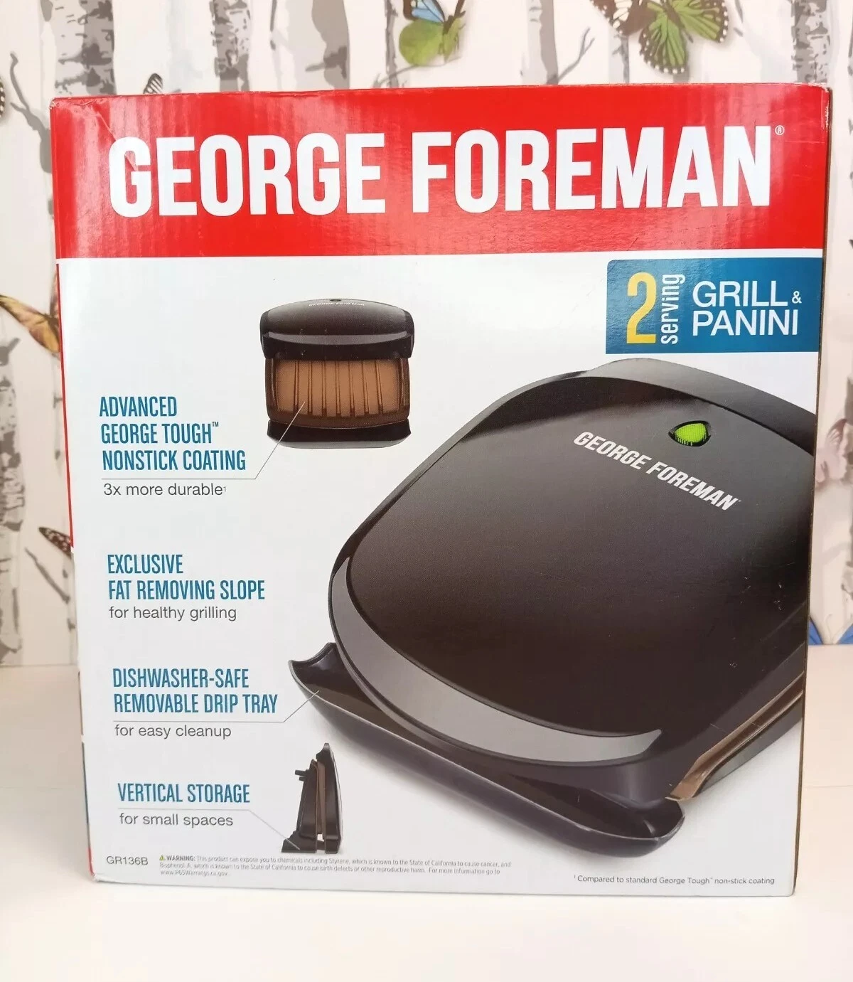 George Foreman 2 Serving Grill & Panini Maker GR136B Black Awesome New Condition