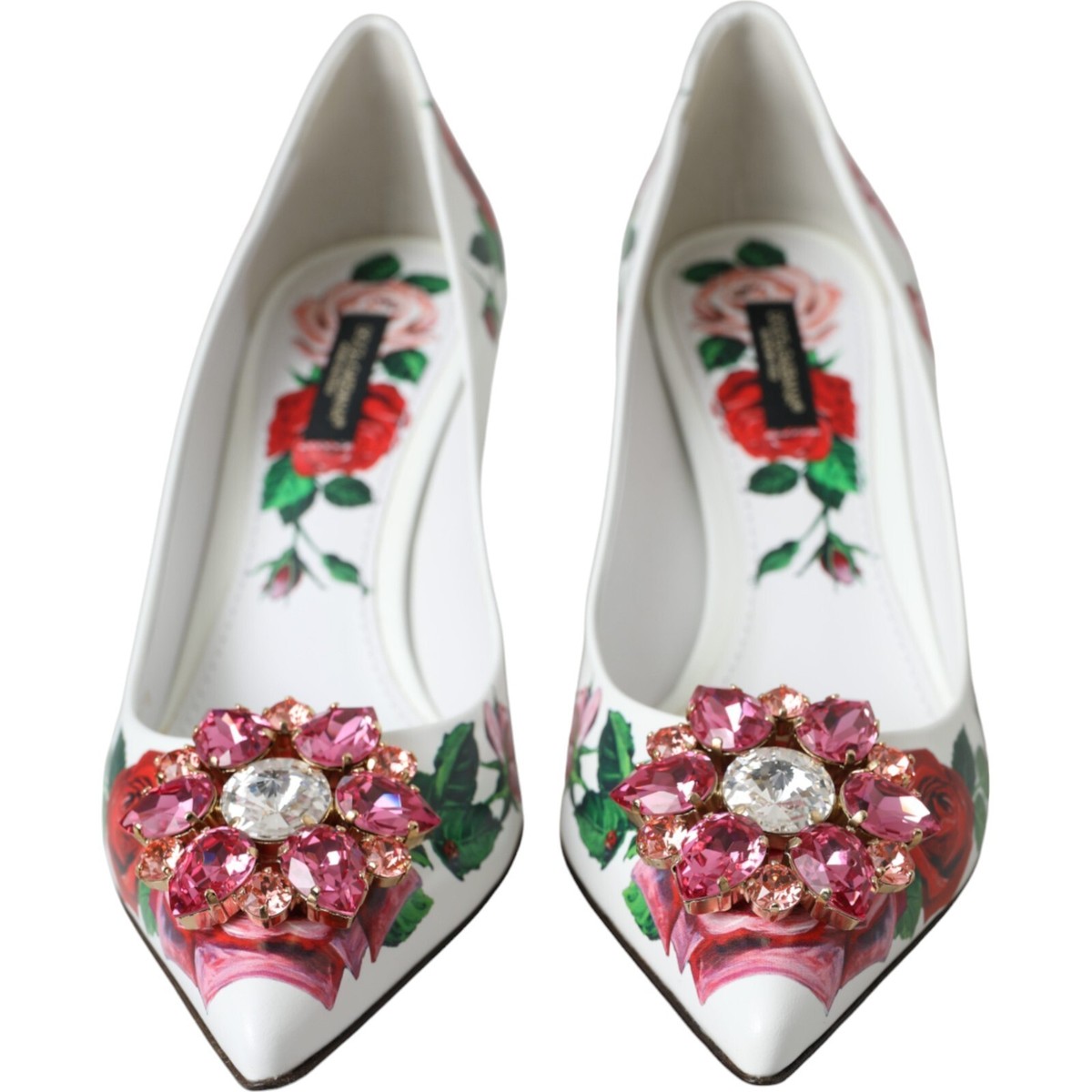 DOLCE & GABBANA Shoes White Leather Roses Crystal Bellucci DOLCE & GABBANA Shoes White Leather Roses Crystal Bellucci