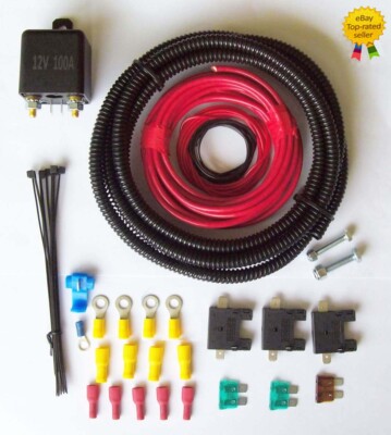 2 Meter 12 Volt Split Charge Relais Kit System mit 100 Ampere Relais 