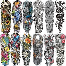12 Sheets Large Full Arm Sleeve Temporary Tattoos Waterproof 3D Body Stickers