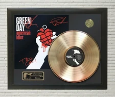Green Day Framed Black wood Reproduction Signature Gold LP Display 