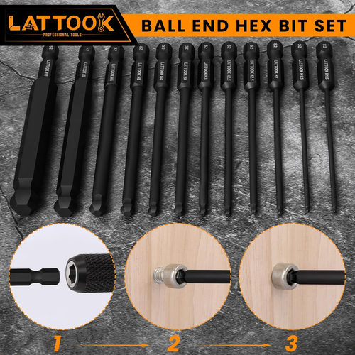 Ball End Hex Head Allen Wrench Drill Bit Set, 12PCS Metric Ball End Hex Bit Set - Picture 8 of 12