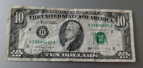 1990 $10 Dollar Note Federal Reserve St. LH58886691A