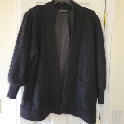 Dae Un Angora Sweater/Cardigan Black Lined Pockets Korean