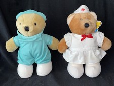Vintage 1985 Dakin Bear Doctor and Nurse 7.5 -8in Tall Plush Teddy Bear Set Of 2