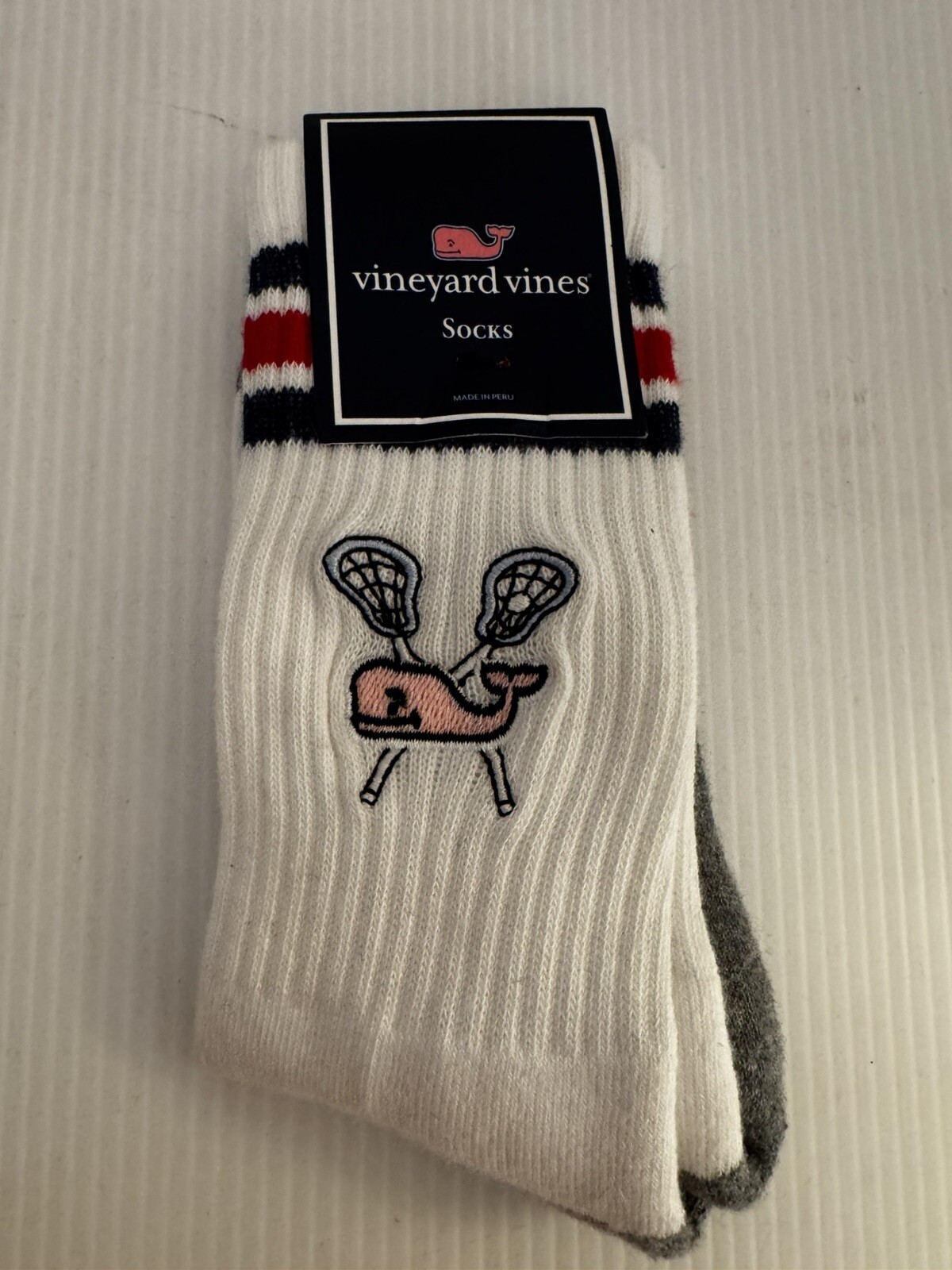NWT Vineyard Vines Boys One Size Crew Athletic Sports Socks Whale Lacrosse White