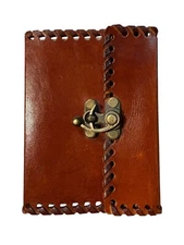 Hand Stitched Leather Journal w Handmade Cold Press Paper w Thread, 4x5 inch