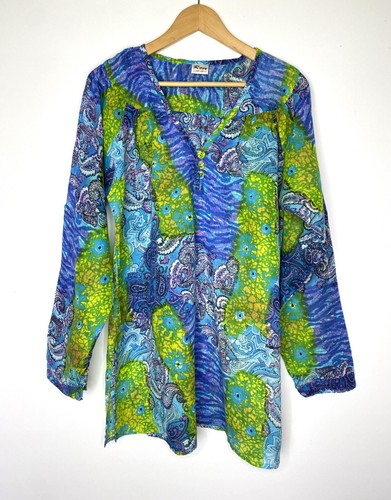 Vintage Rave Funky Colorful Patterned Long Sleeved Long Top Size S/M Festival - 第 1/4 張圖片