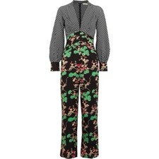 Rixo London Jumpsuit Womens M Silk Floral Long Sleeve Artsy Psychedelic Luxury