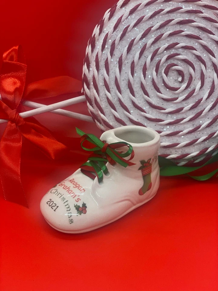 Zapato Bebé Cerámica Personalizado Botín Recuerdo 1ª Primera Navidad Foto 3 de 4