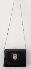 Brighton Black Croc Leather Twister Square Chain Crossbody Wallet Clutch 5"×4"